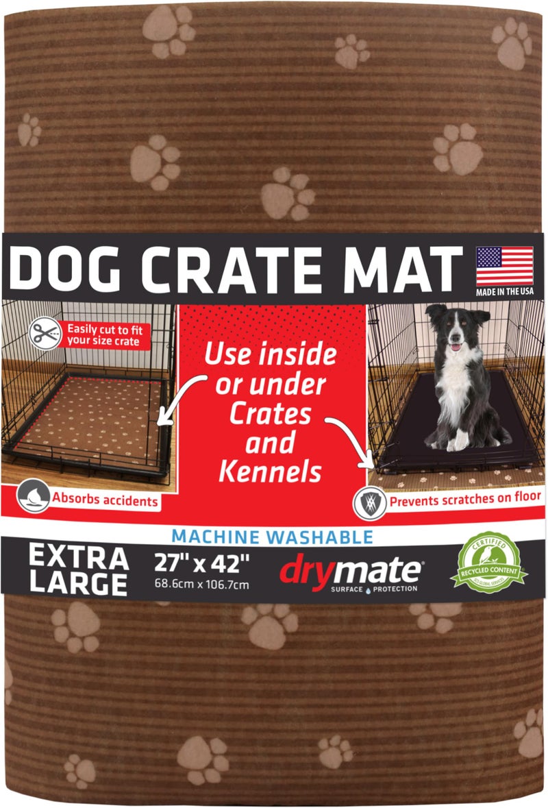 Drymate Dog Crate Mat Liner, Absorbs Urine, Waterproof, Non-Slip, Washable Puppy Pee Pad for Kennel Training - Use Under Pet Cage to Protect Floors, Thin Cut to Fit Design (USA Made) (Brown)(27"x42") - Image 1